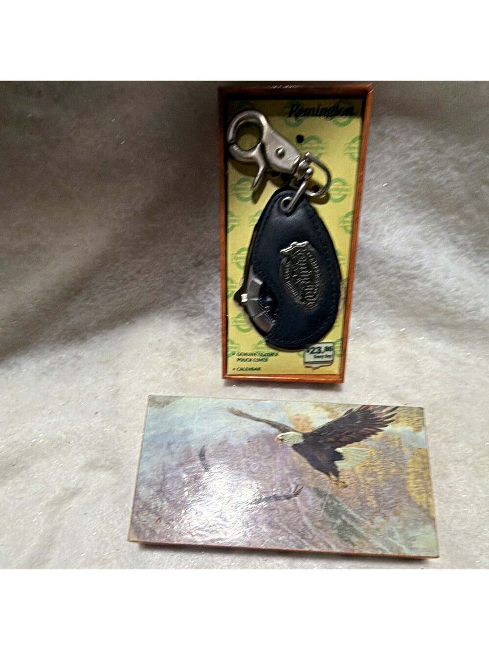 Remington Gunhide Leather Pocket Cover Calendar Keychain w/ Carabiner Clip
